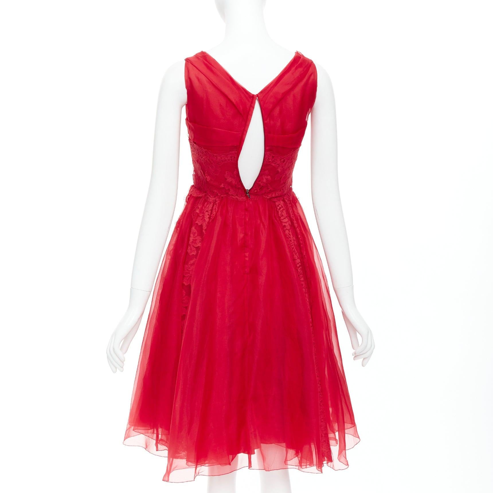 Women's DOLCE GABBANA red cotton silk blend lace tulle fit flared dress IT36 XXS For Sale