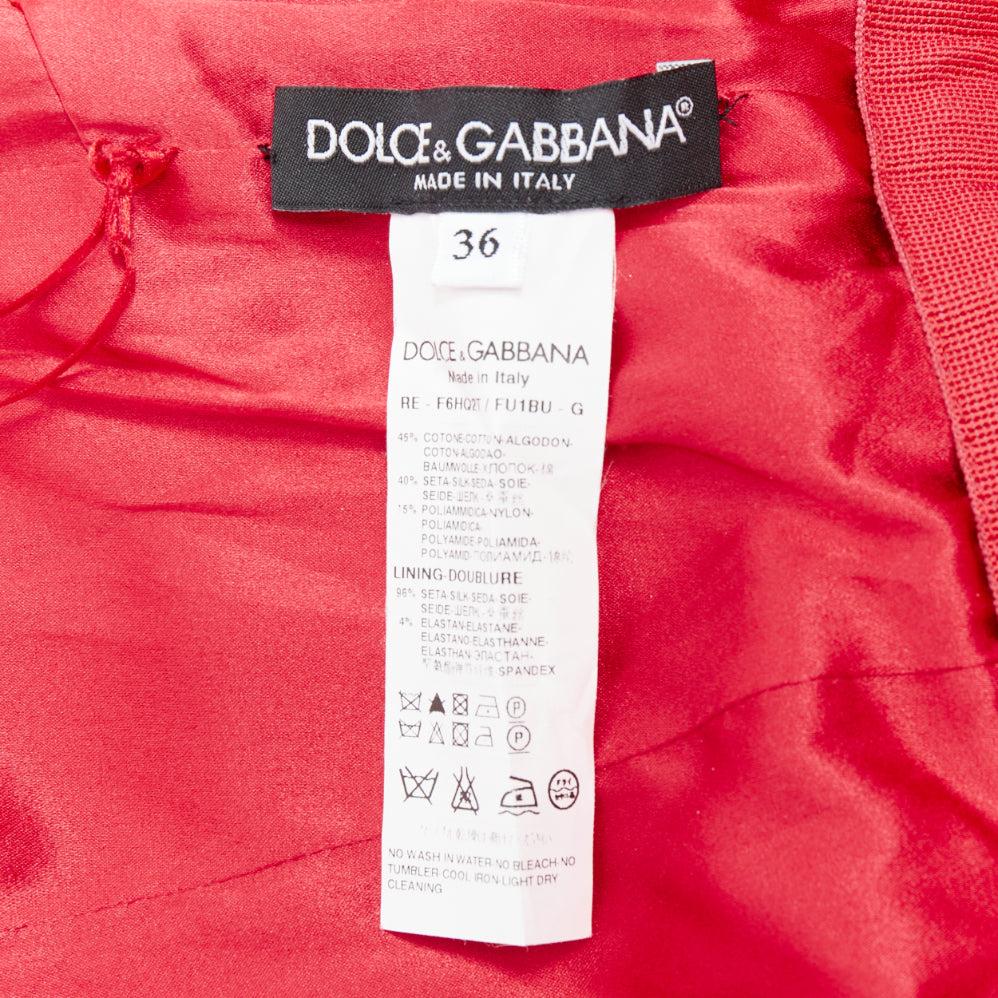 DOLCE GABBANA red cotton silk blend lace tulle fit flared dress IT36 XXS For Sale 3