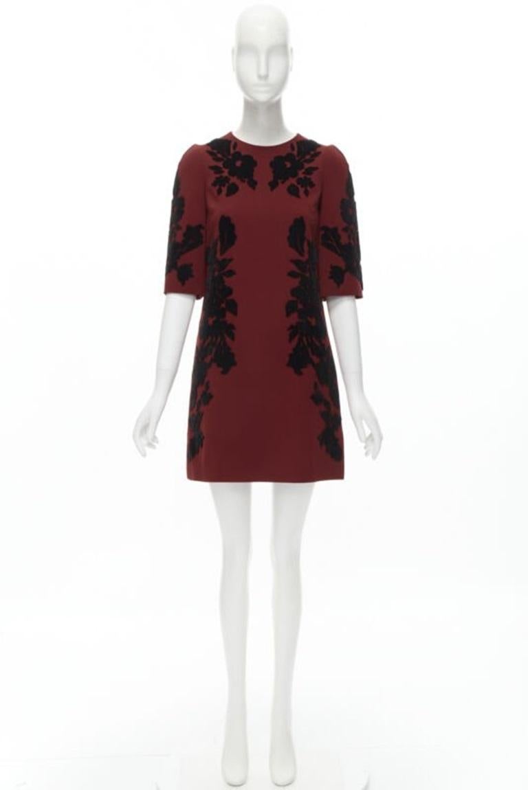 DOLCE GABBANA rot Krepp schwarz floral Samt Devore Etuikleid IT36 XS (Schwarz) im Angebot