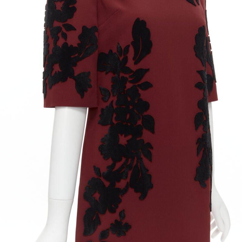 DOLCE GABBANA rot Krepp schwarz floral Samt Devore Etuikleid IT36 XS im Angebot 2