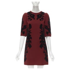 DOLCE GABBANA red crepe black floral velvet devore sheath dress IT36 XS