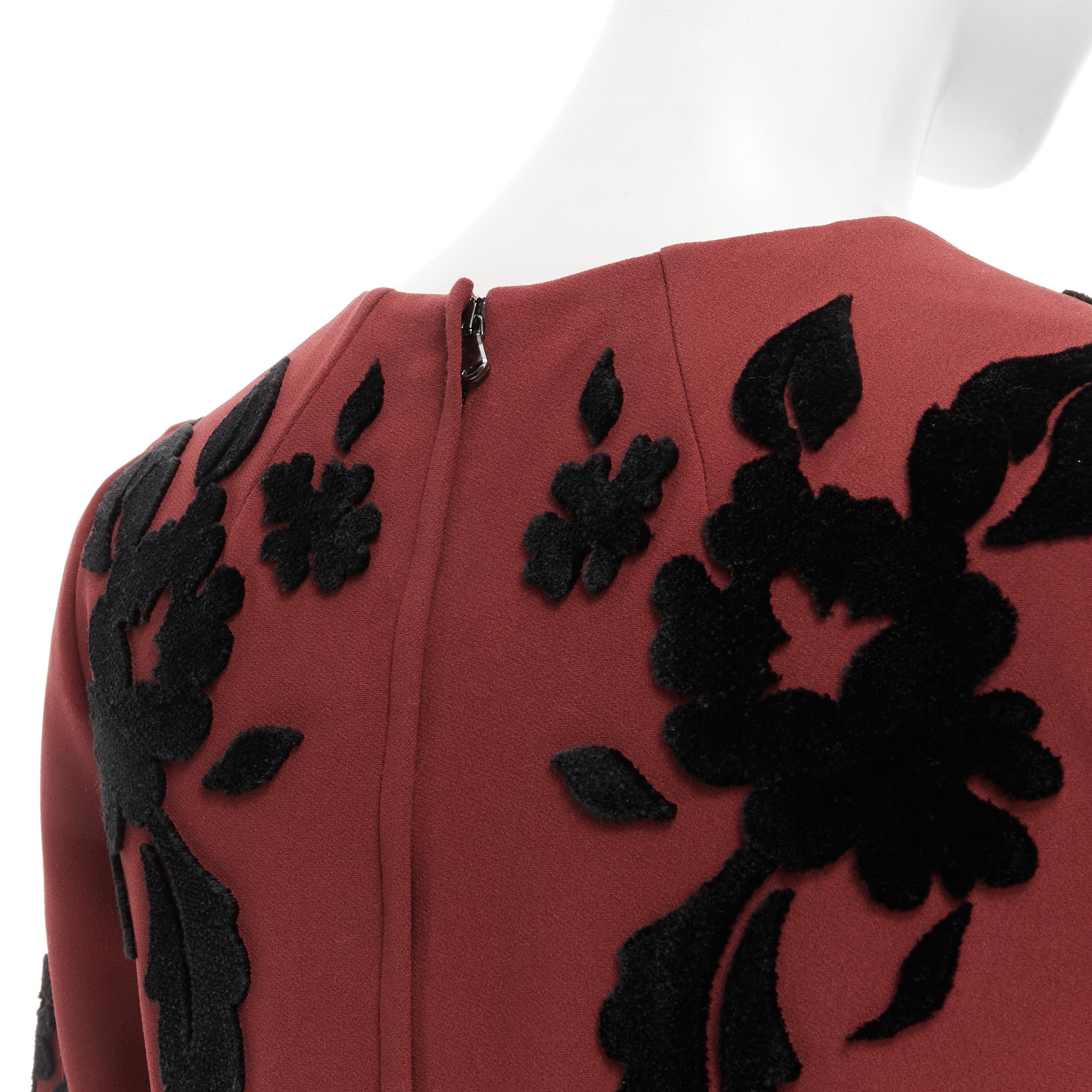 DOLCE GABBANA red crepe floral velvet devore sheath dress IT36 XS For Sale 5