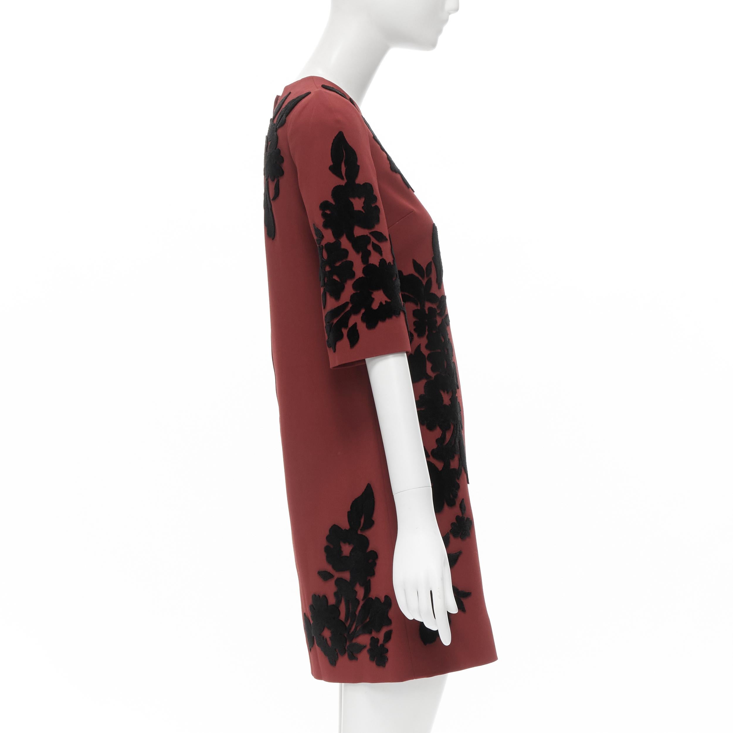 Women's DOLCE GABBANA red crepe floral velvet devore sheath dress IT36 XS