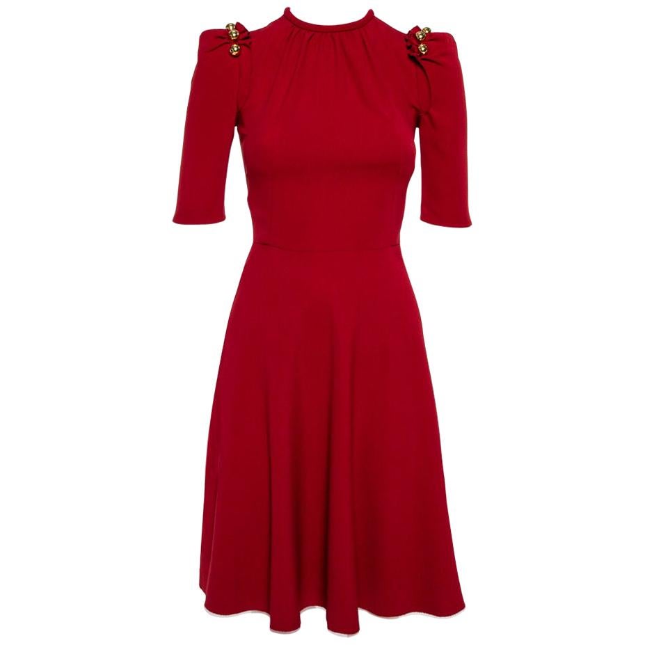 Dolce and Gabbana Red Crepe Puff Sleeve A-Line Dress XS at 1stDibs