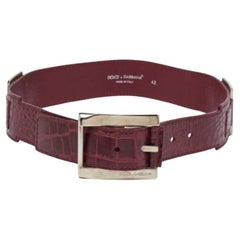Dolce & Gabbana - Ceinture à boucle en cuir rouge gaufré au crocodile