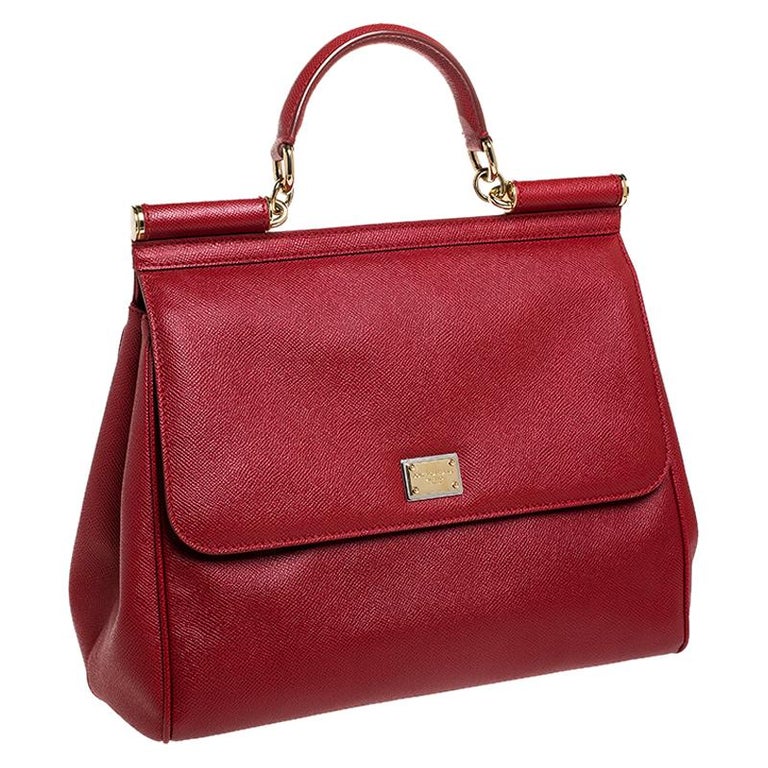 Dolce and Gabbana Red Dauphine Leather Medium Miss Sicily Bag For