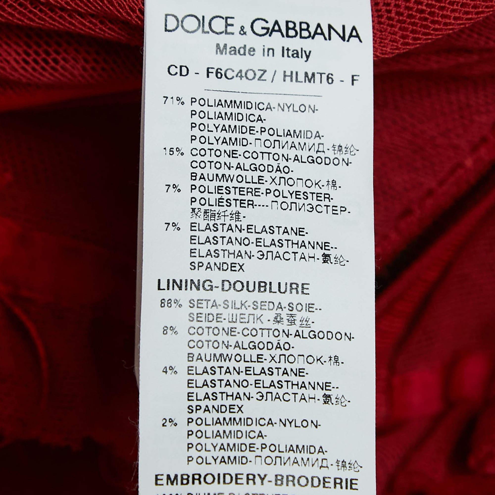 Dolce & Gabbana Red Dotted Tulle Feather Detail Midi Dress S 1