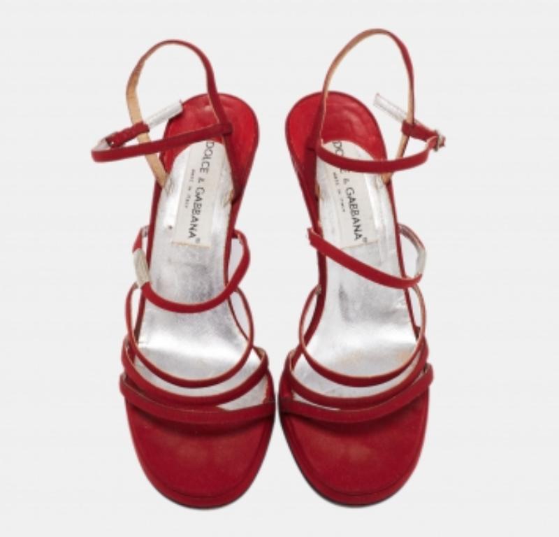 Marron Dolce & Gabbana - Sandales à lanières en tissu rouge, taille 38 en vente