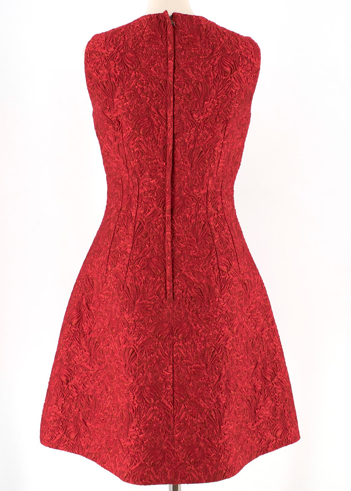 red brocade dress