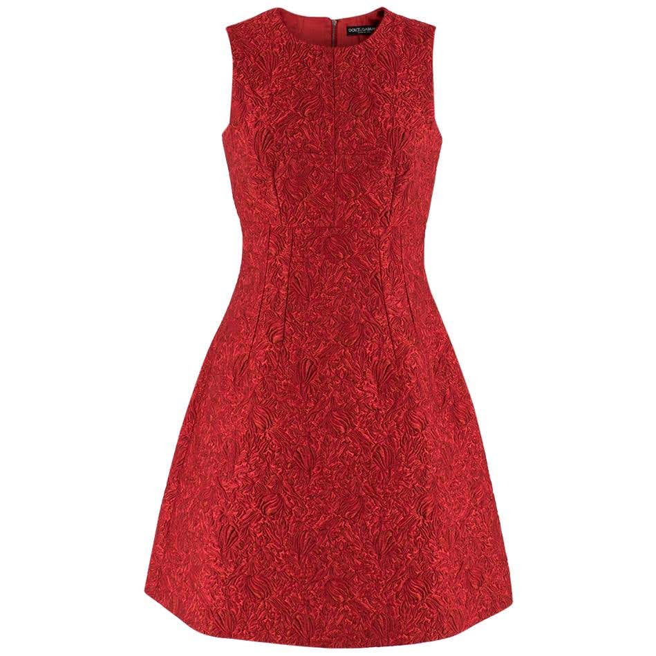 DOLCE and GABBANA red cotton FLORAL JACQUARD Sleeveless Dress 40 For ...