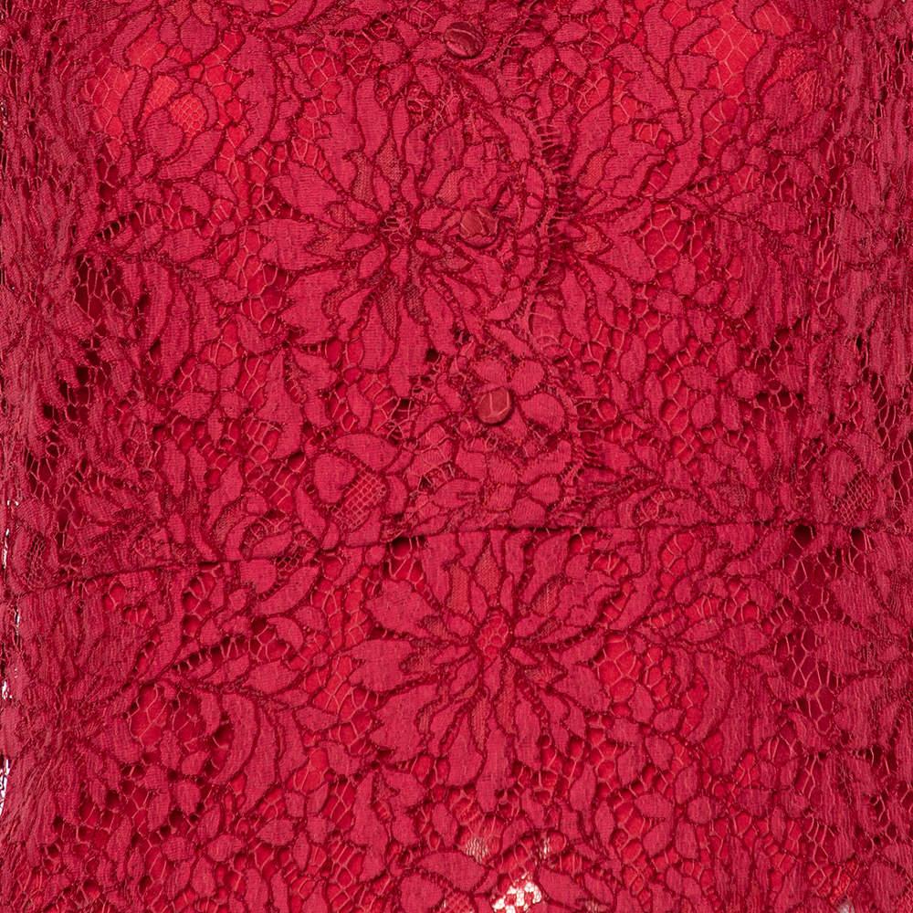Women's Dolce & Gabbana Red Floral Lace Button Detail Top L