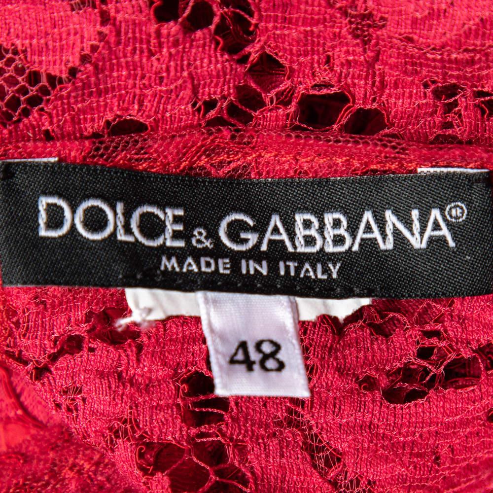 Dolce & Gabbana Red Floral Lace Button Detail Top L 2