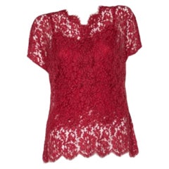 Dolce & Gabbana Red Floral Lace Button Detail Top L