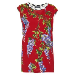 Dolce & Gabbana Red Floral & Polka Dot Print Crepe Sleeveless Blouse L