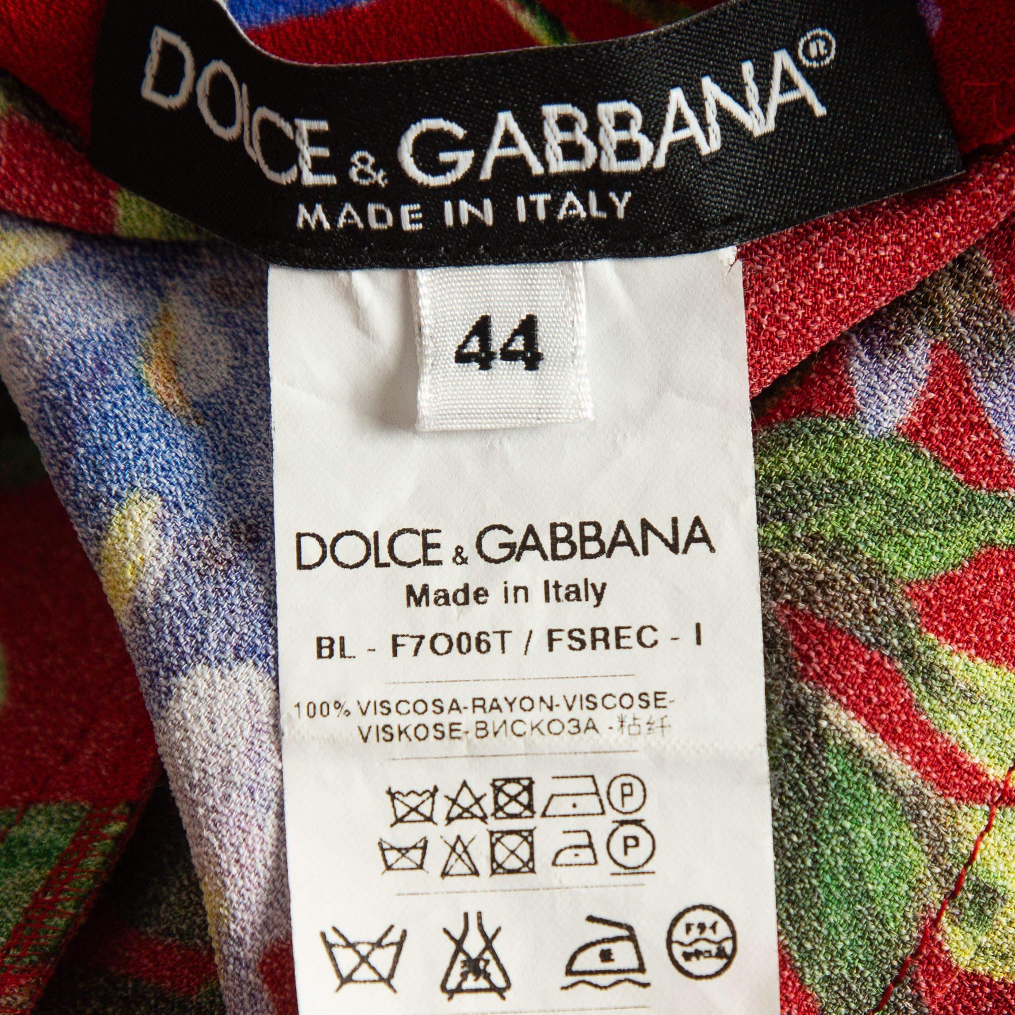 Dolce & Gabbana Rote Kreppbluse mit Blumendruck M Damen