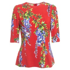 Dolce & Gabbana Red Floral Print Crepe Blouse M