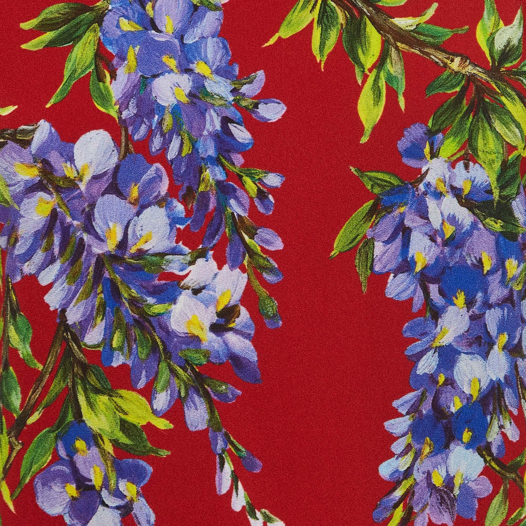 Rosso Dolce & Gabbana - Camicetta a maniche corte in crepe con stampa floreale S in vendita
