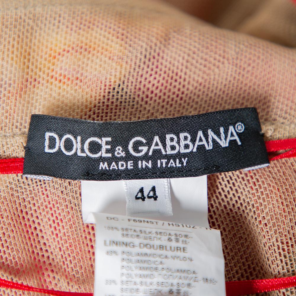 Dolce & Gabbana Red Floral Print Silk One Shoulder Gown M 1