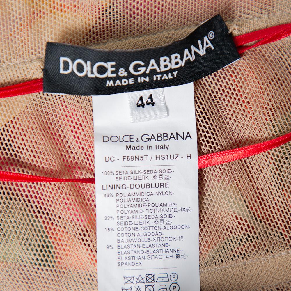 Dolce & Gabbana Red Floral Print Silk One Shoulder Gown M 2
