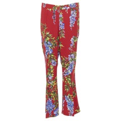 DOLCE GABBANA red floral print viscose straight leg casual trousers pants IT44