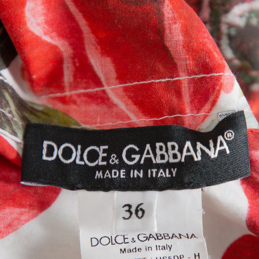 Dolce & Gabbana Rot Floral bedruckte Baumwolle geraffte Off-Shoulder Minikleid XS Damen