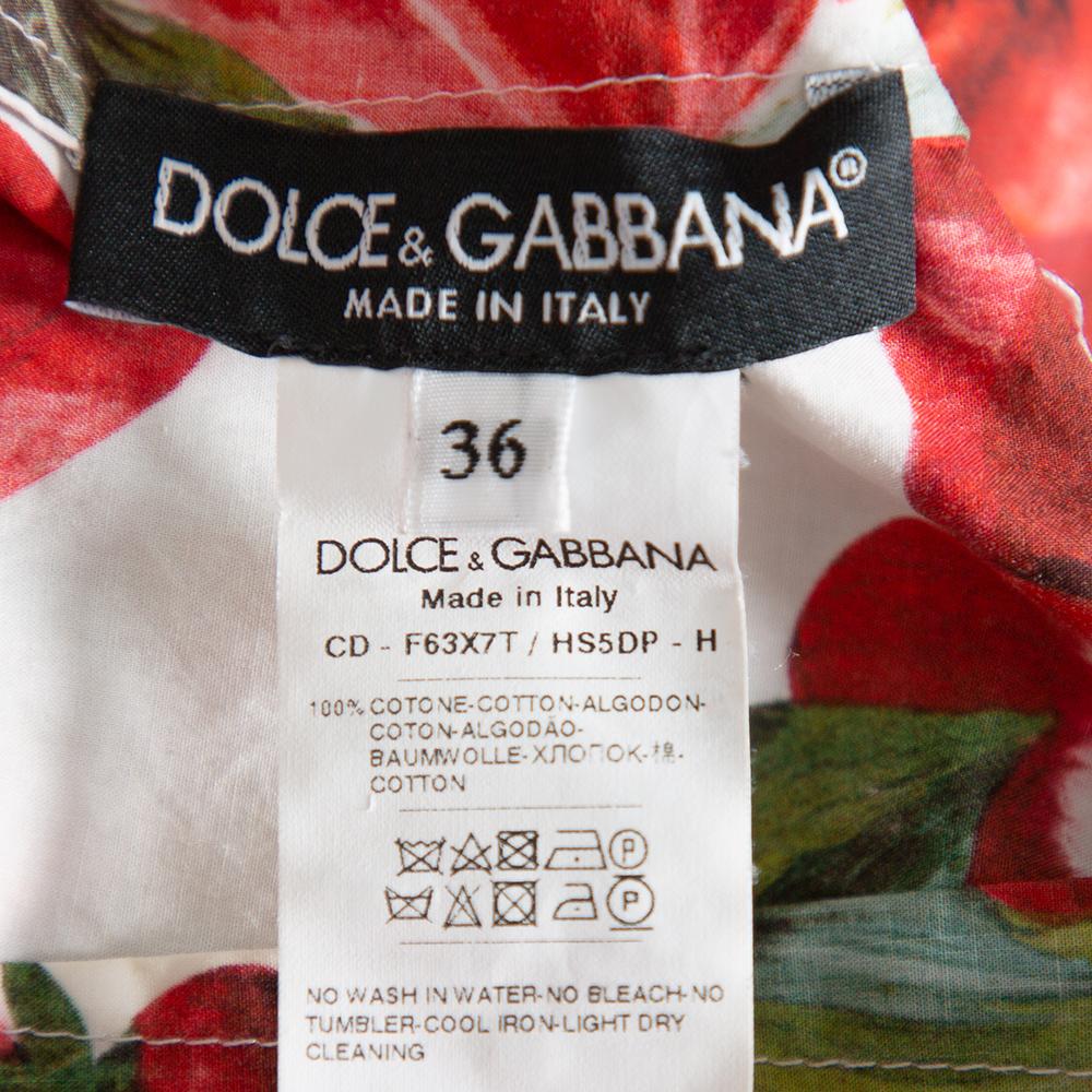 Dolce & Gabbana Rot Floral bedruckte Baumwolle geraffte Off-Shoulder Minikleid XS 1