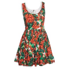 Dolce & Gabbana Rotes ärmelloses Minikleid aus bedruckter Baumwolle mit Blumenmuster S
