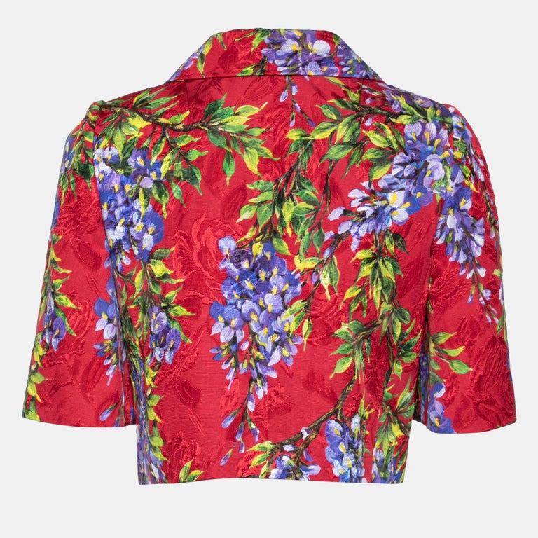 Dolce & Gabbana Red Floral Jacquard Button Down Coat Jacket