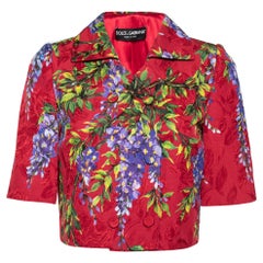 Dolce & Gabbana Red Floral Printed Jacquard Cropped Jacket S