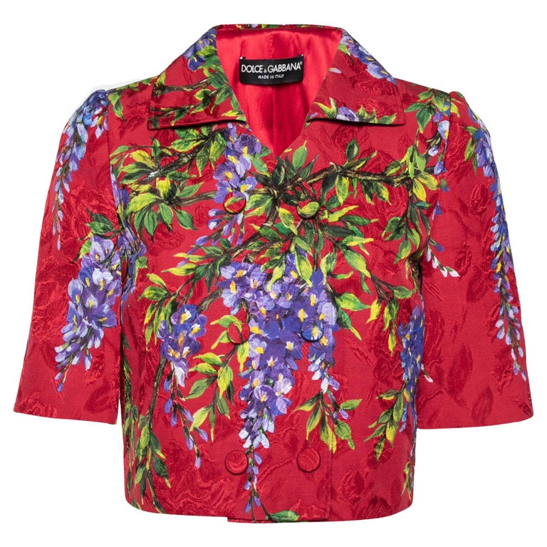 Dolce & Gabbana Red Floral Jacquard Button Down Coat Jacket main image 1