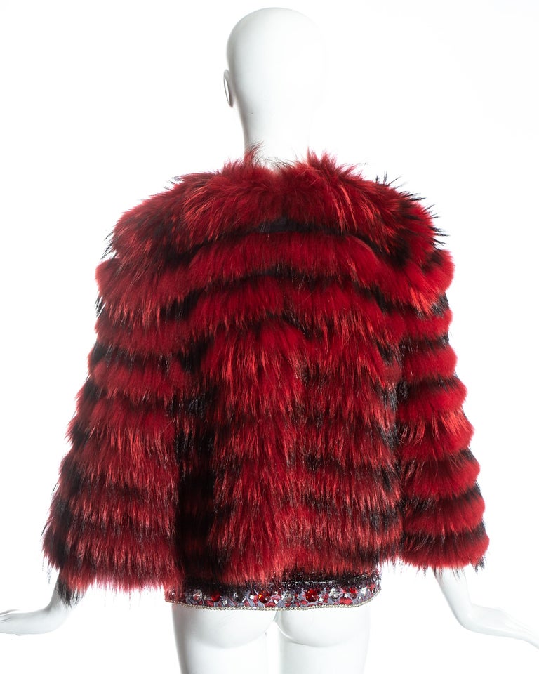 Dolce and Gabbana red fox fur cropped jacket with embellished belt, fw ...