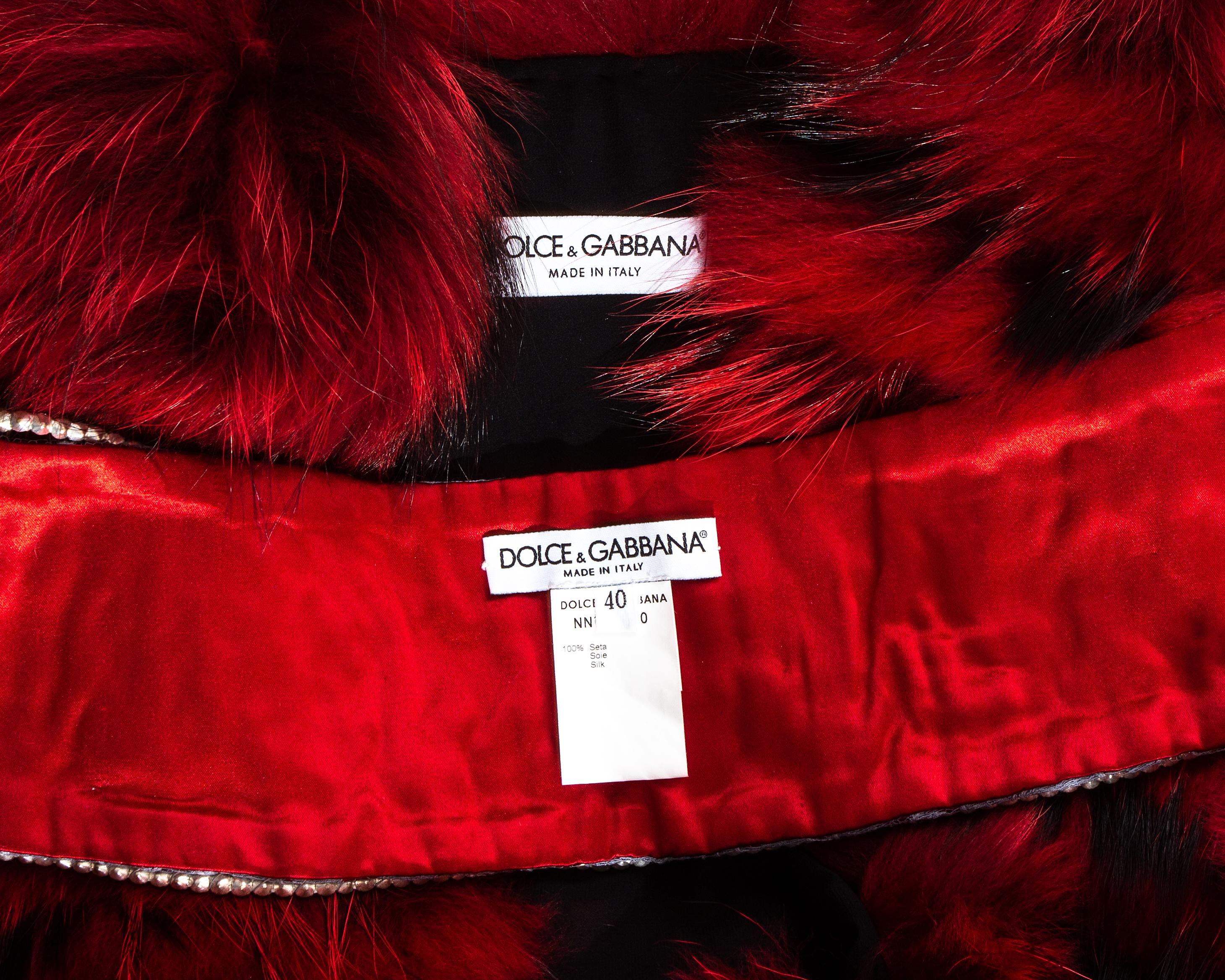 Dolce & Gabbana red fox fur cropped jacket with embellished belt, fw 1999 1