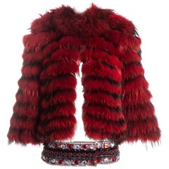 Dolce & Gabbana red fox fur cropped jacket with embellished belt, fw 1999