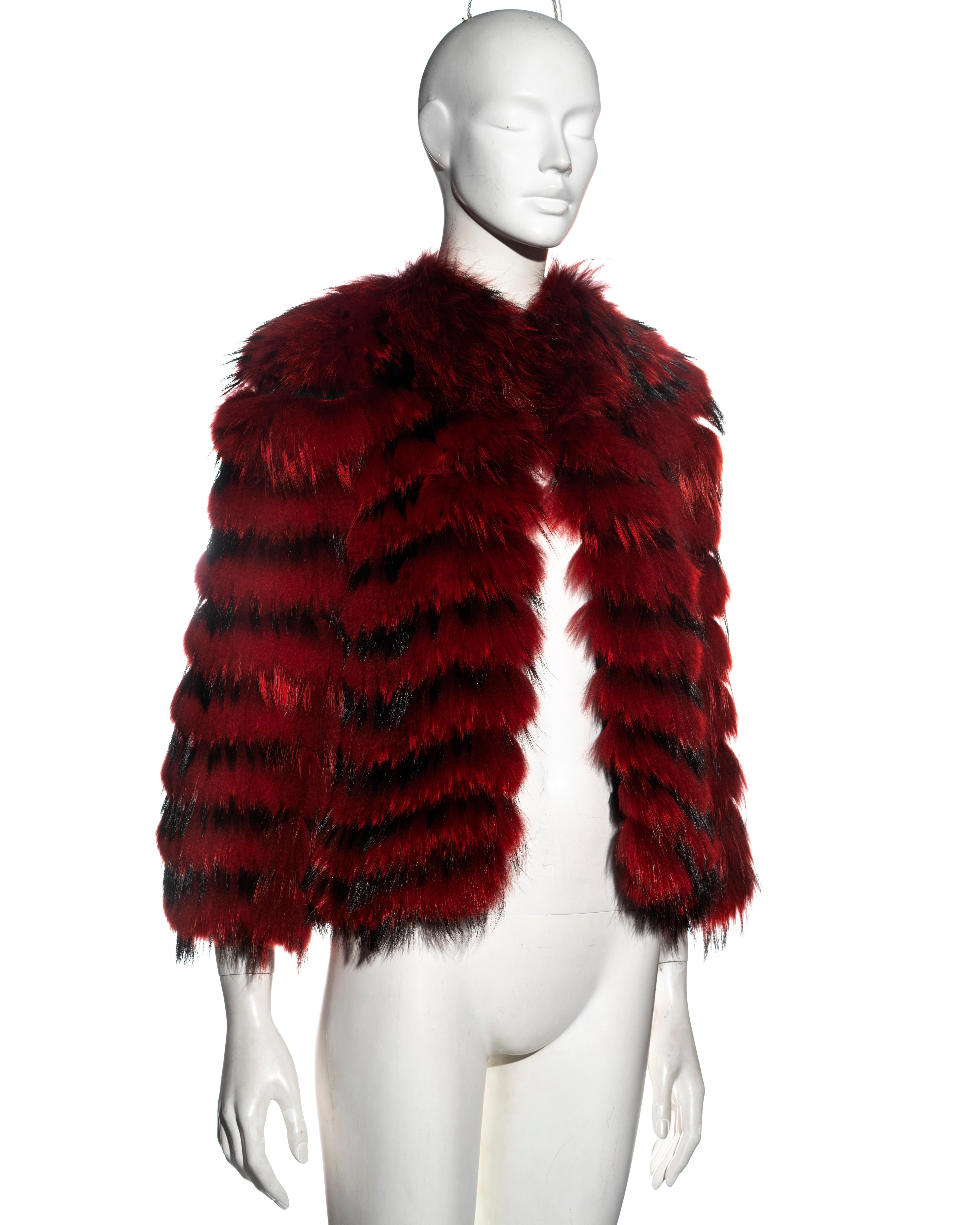 Black Dolce & Gabbana red fox fur jacket, fw 1999 For Sale