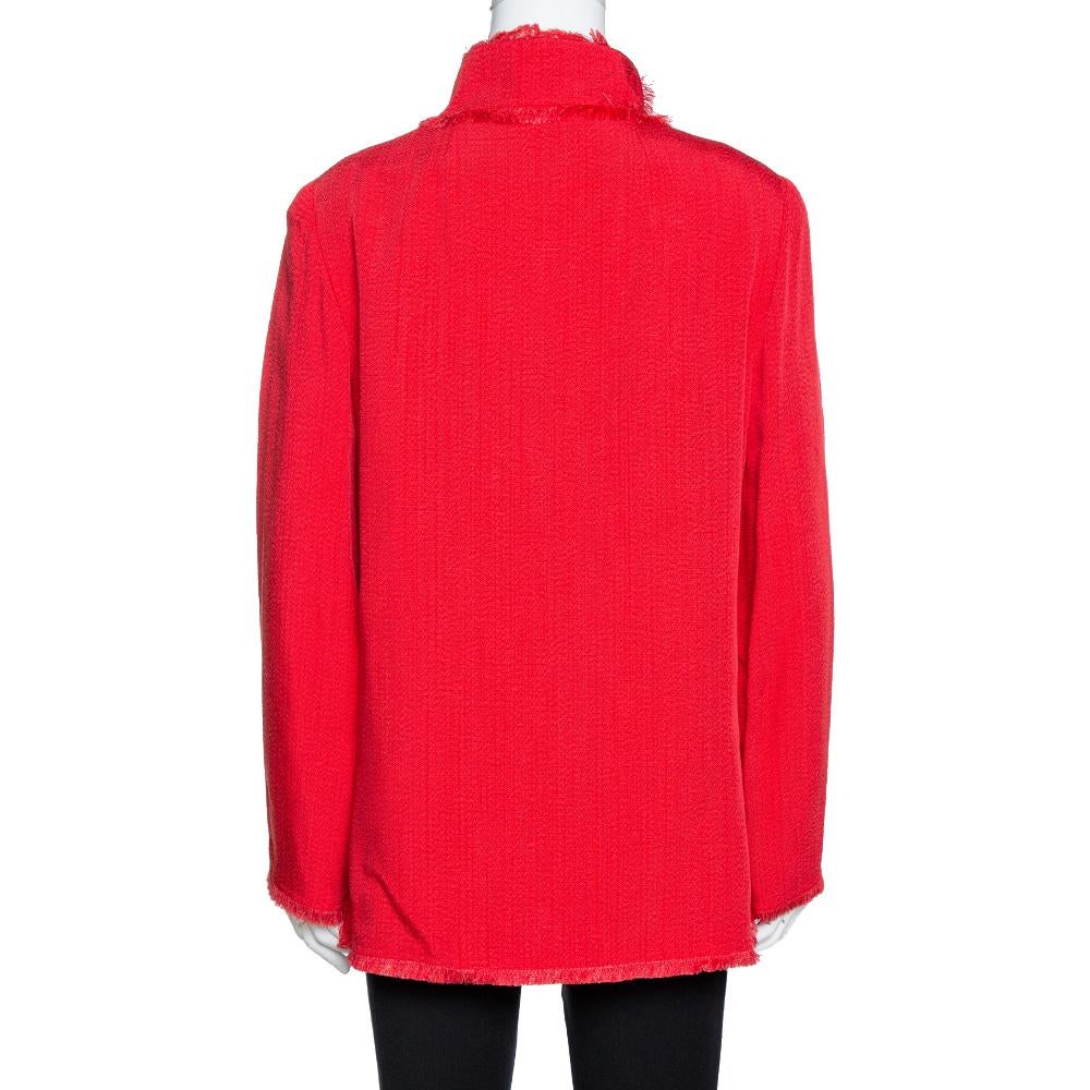 Dolce & Gabbana has skillfully fashioned this contemporary jacket for all the fashionable womenfolk out there. Pair this striking red jacket with a host of ensembles to deliver chic looks every time. It has been crafted from quality fabric and