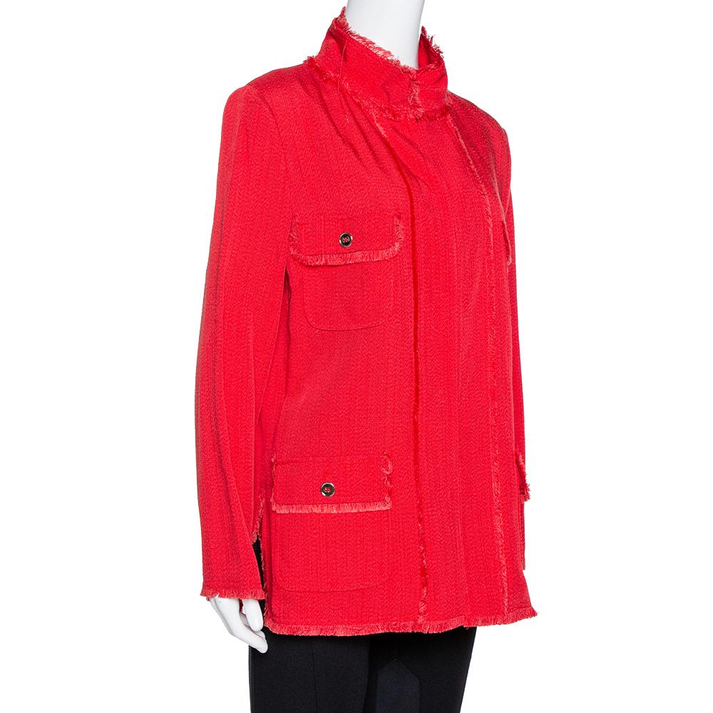 Dolce & Gabbana Red Fringed Button Front Jacket L In Excellent Condition In Dubai, Al Qouz 2