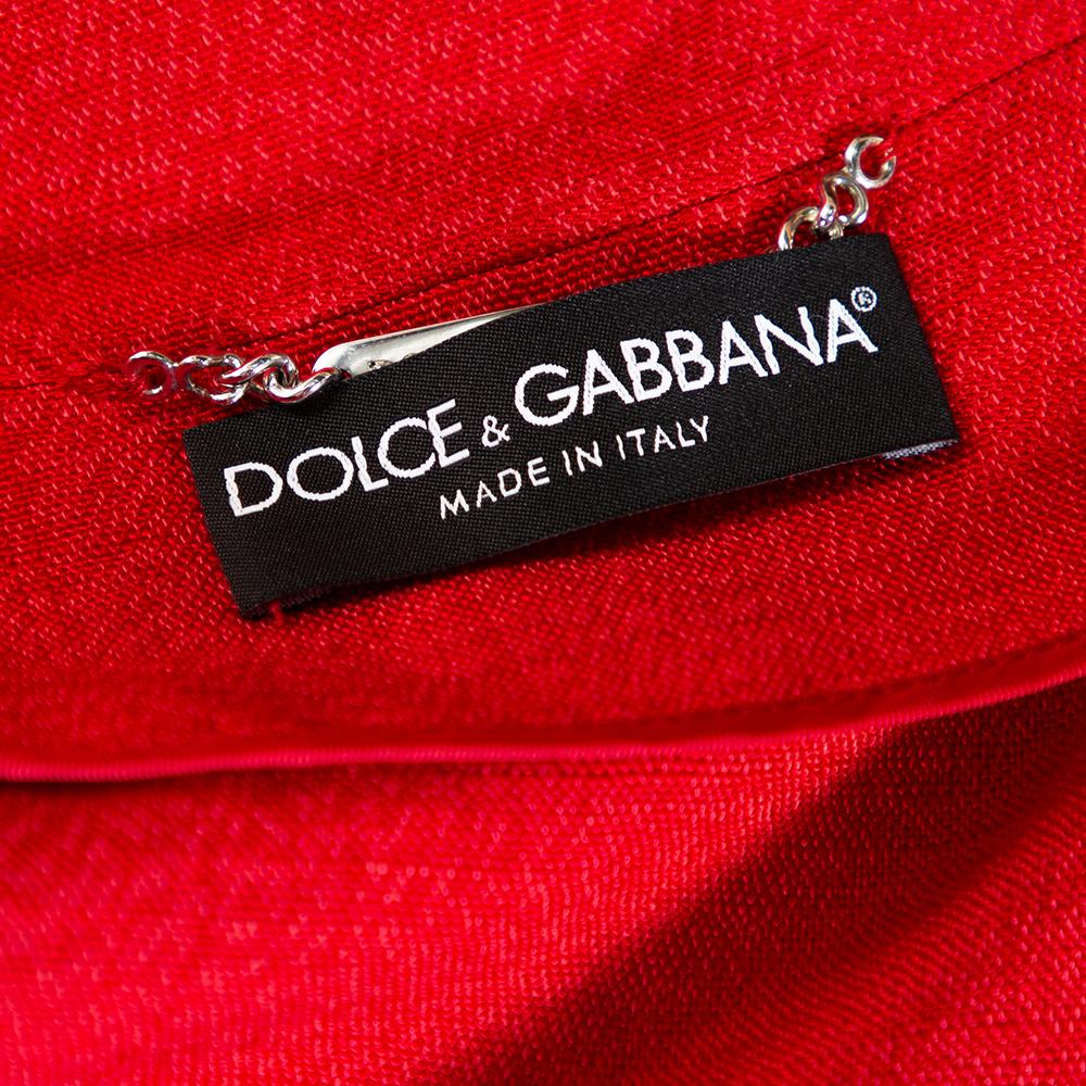 Dolce & Gabbana Red Fringed Button Front Jacket L 2