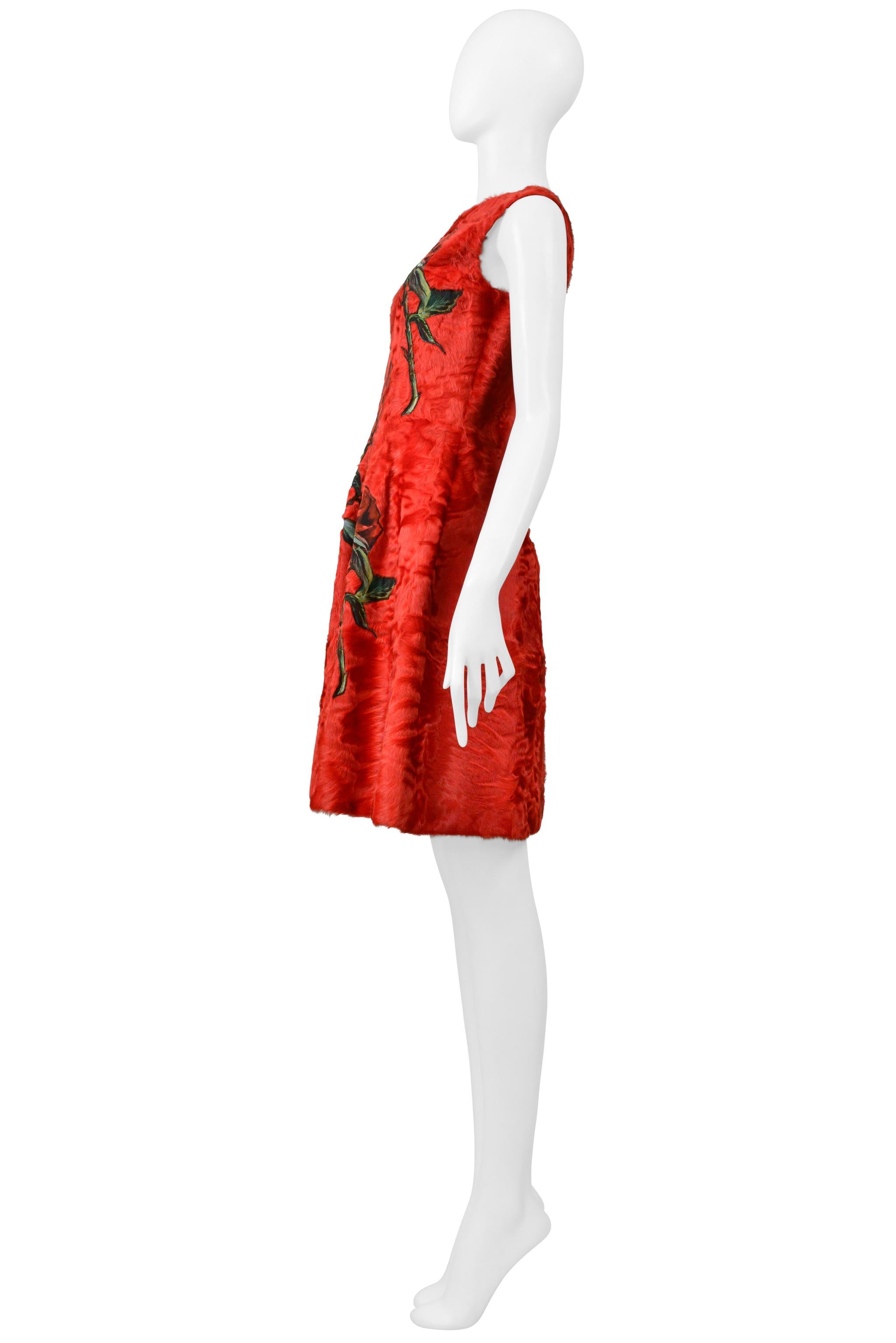 Dolce & Gabbana  Red Fur Dress With Rose Appliques 2015 6