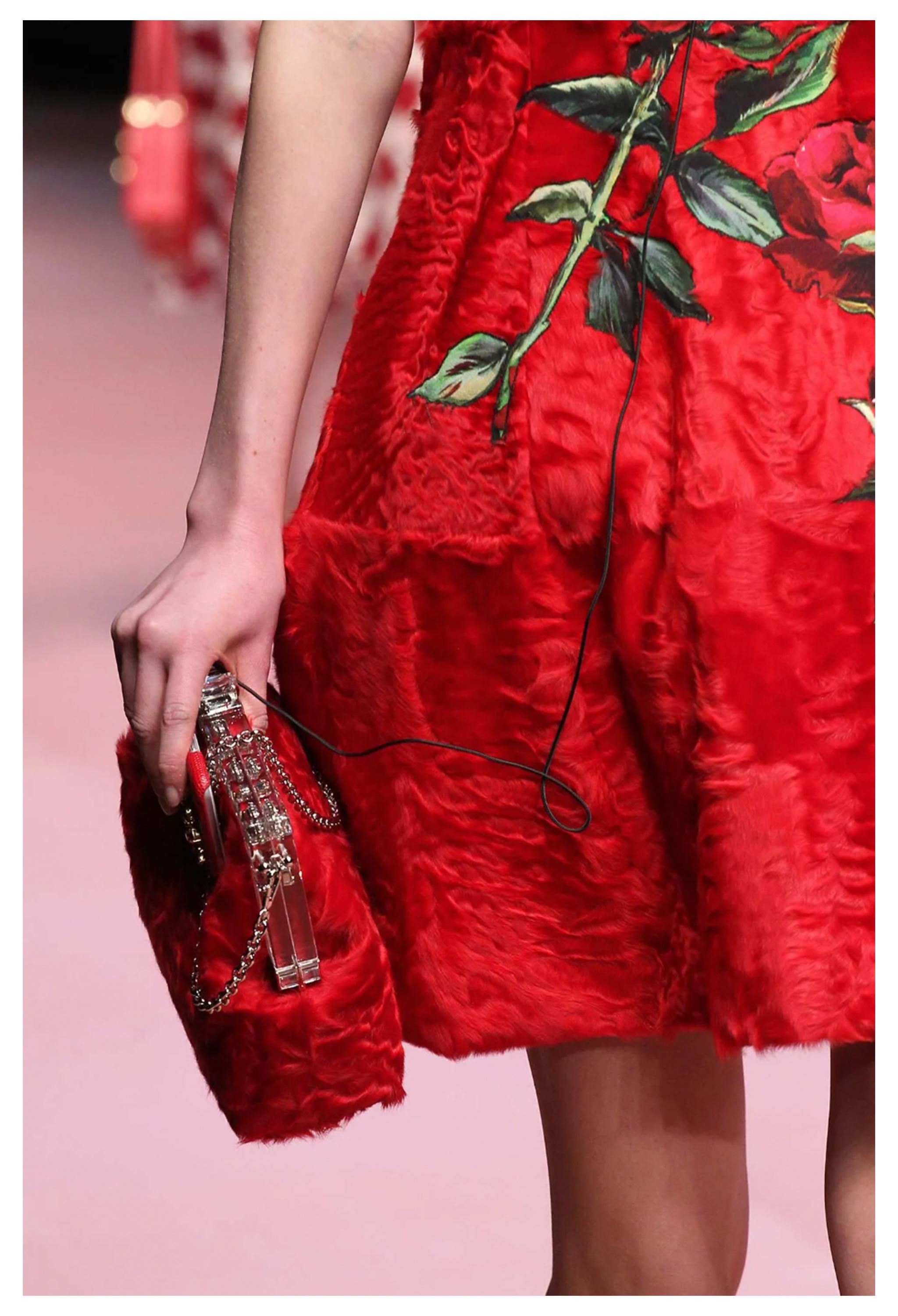 Dolce & Gabbana  Red Fur Dress With Rose Appliques 2015 7