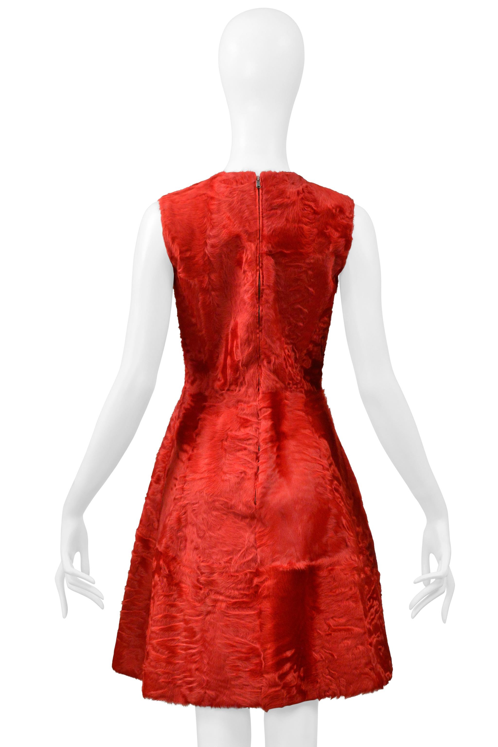Dolce & Gabbana  Red Fur Dress With Rose Appliques 2015 8