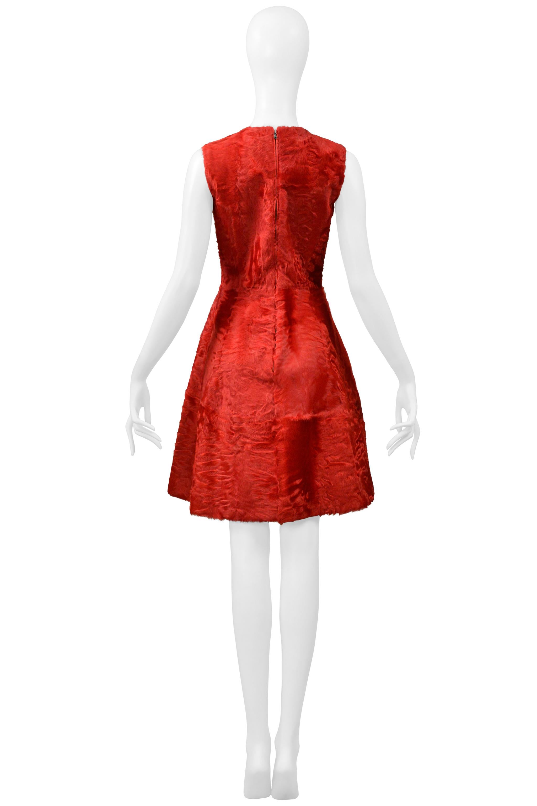 Dolce & Gabbana  Red Fur Dress With Rose Appliques 2015 9