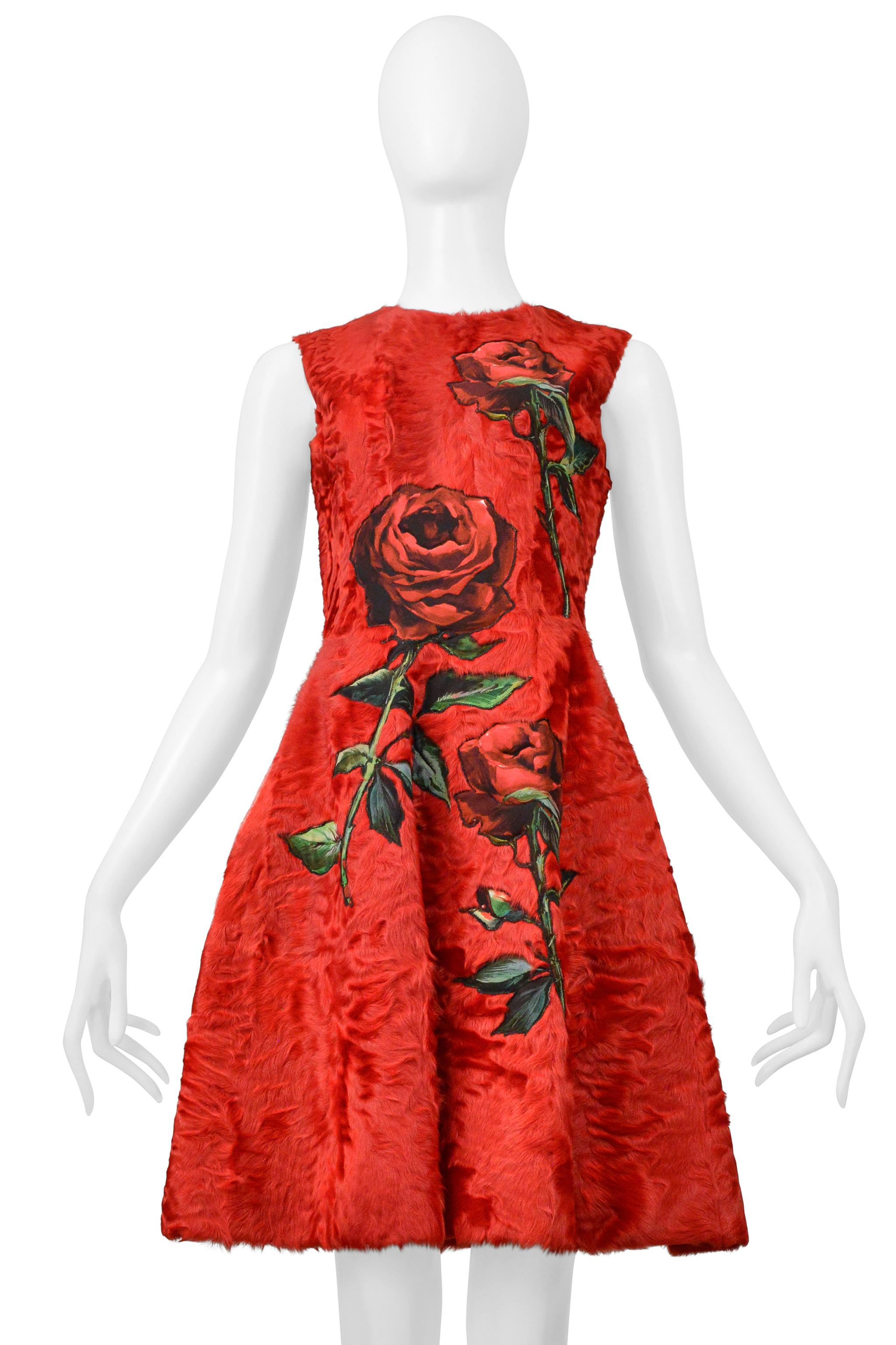 Resurrection Vintage is excited to offer a vintage Dolce & Gabbana red fur cocktail dress featuring a stunning and luxurious red fur body, large rose appliques, a sleeveless tank body, and a center back zipper.

Dolce & Gabbana
Size: I38
Fabric: