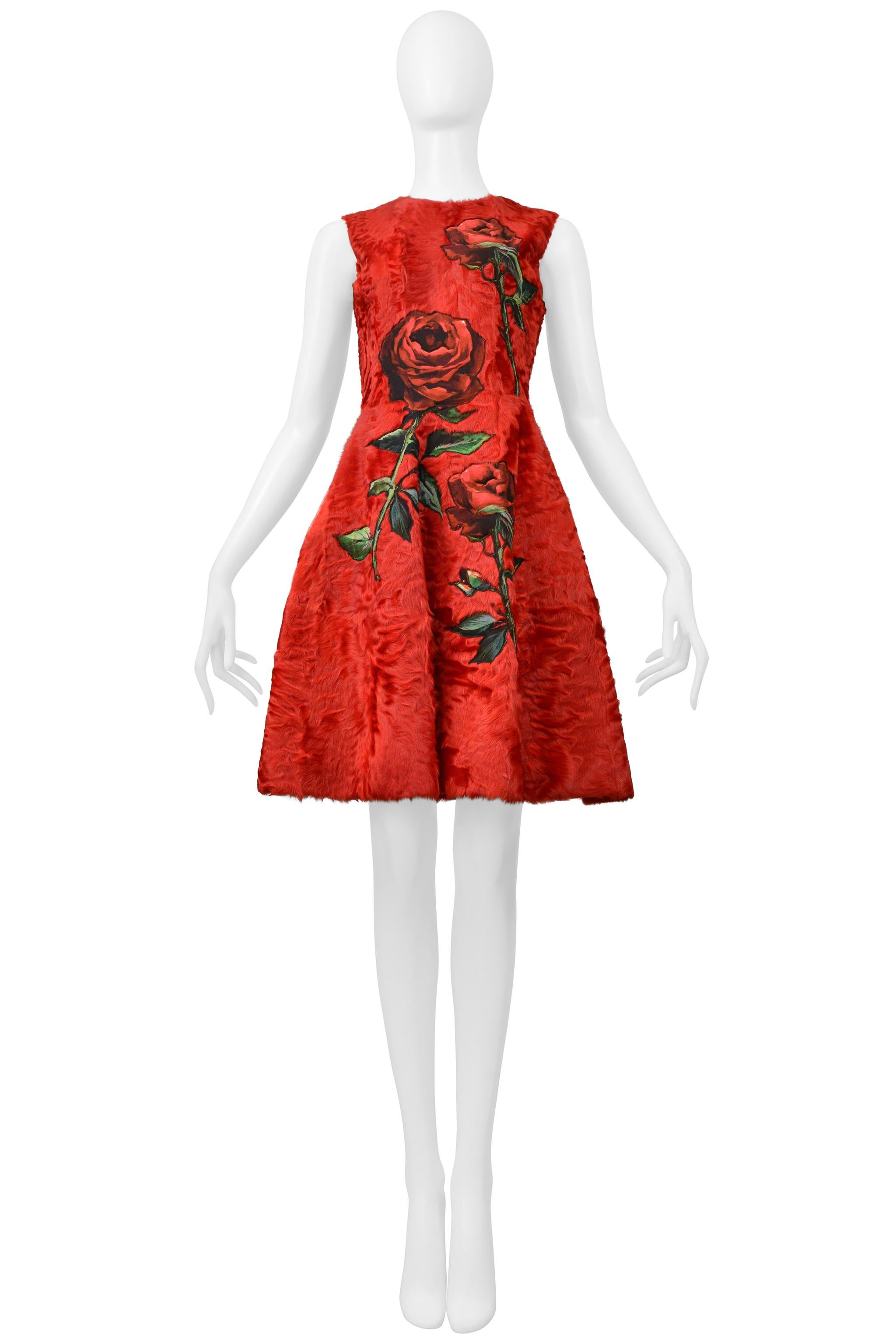 Women's Dolce & Gabbana  Red Fur Dress With Rose Appliques 2015