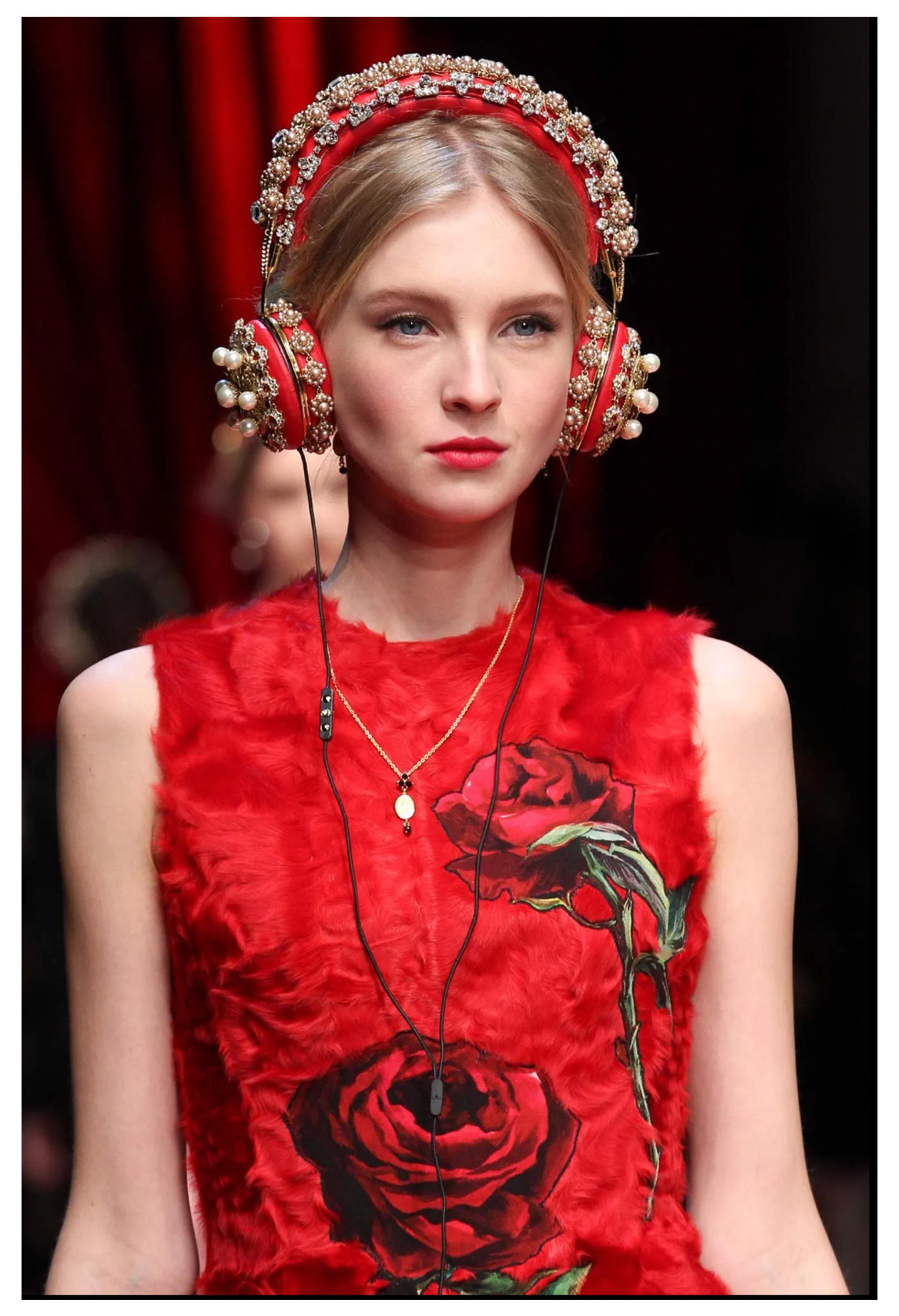Dolce & Gabbana  Red Fur Dress With Rose Appliques 2015 1