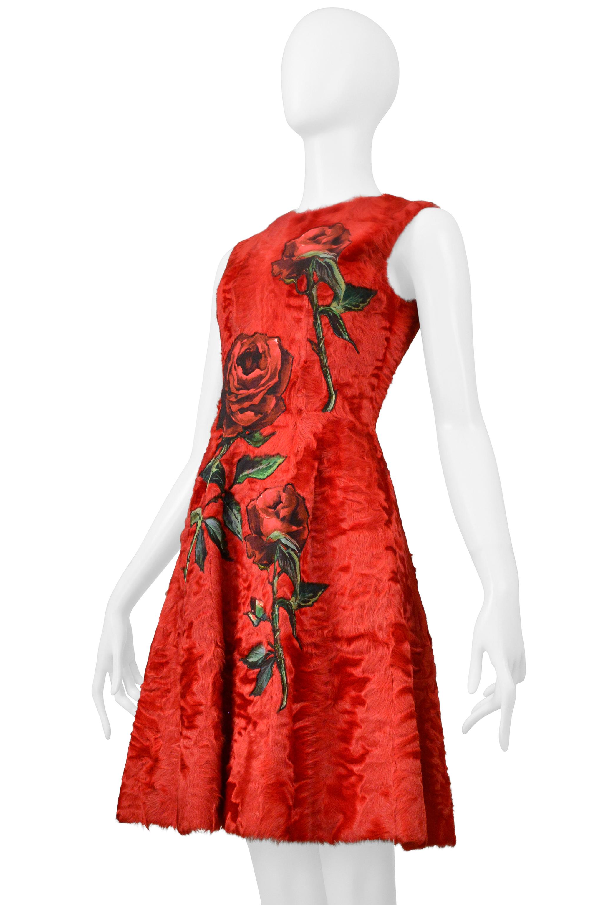 Dolce & Gabbana  Red Fur Dress With Rose Appliques 2015 2