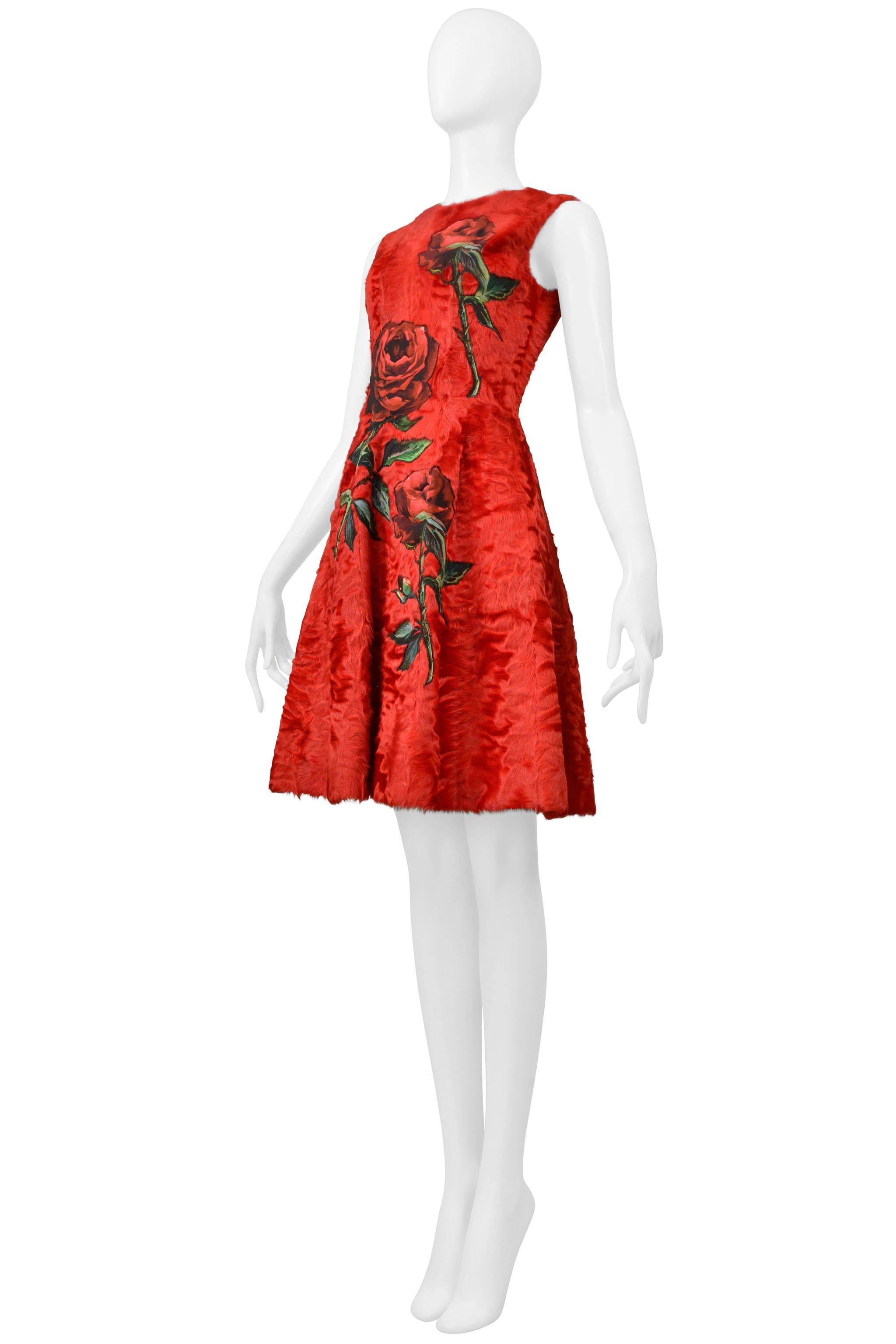 Dolce & Gabbana  Red Fur Dress With Rose Appliques 2015 3