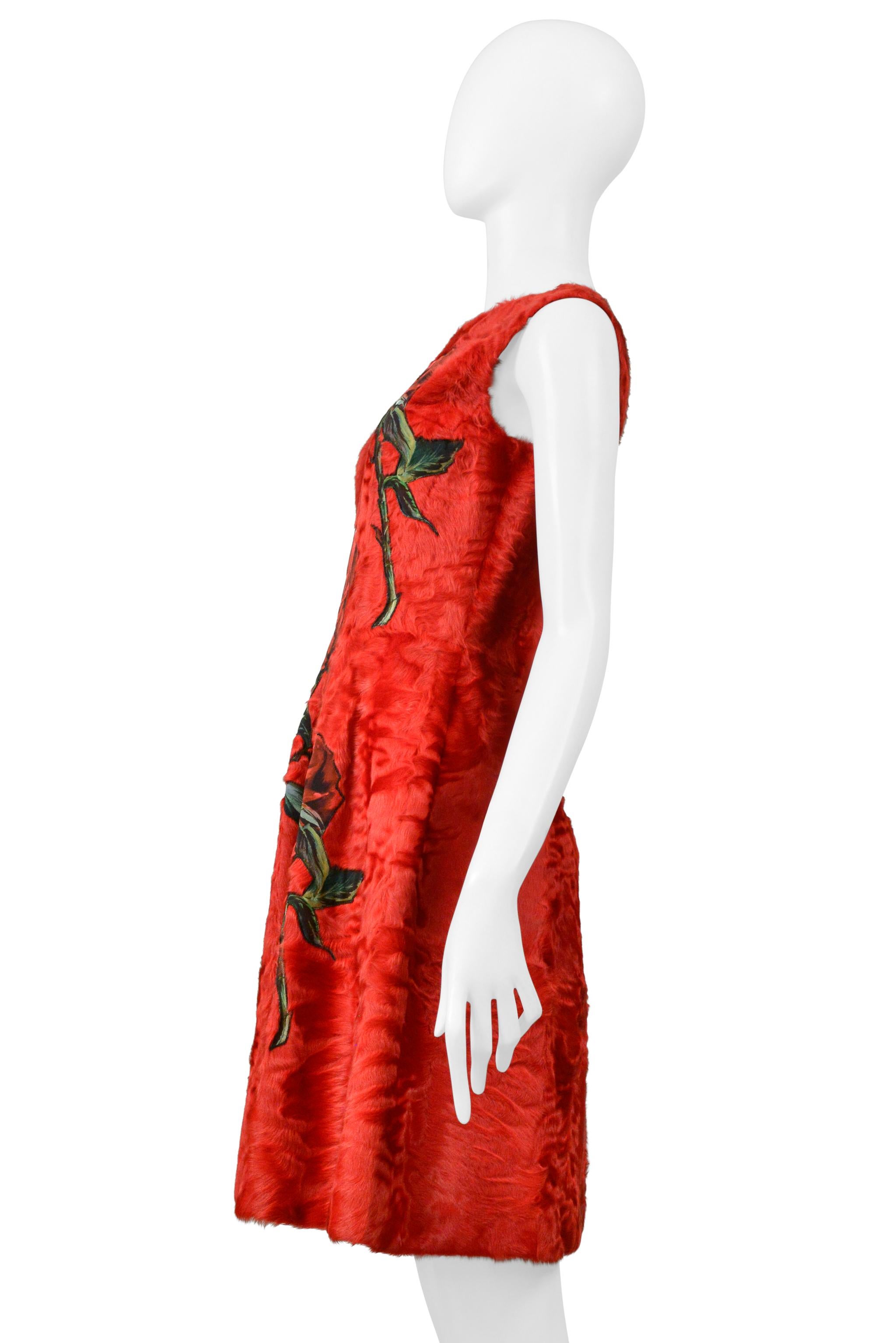 Dolce & Gabbana  Red Fur Dress With Rose Appliques 2015 5