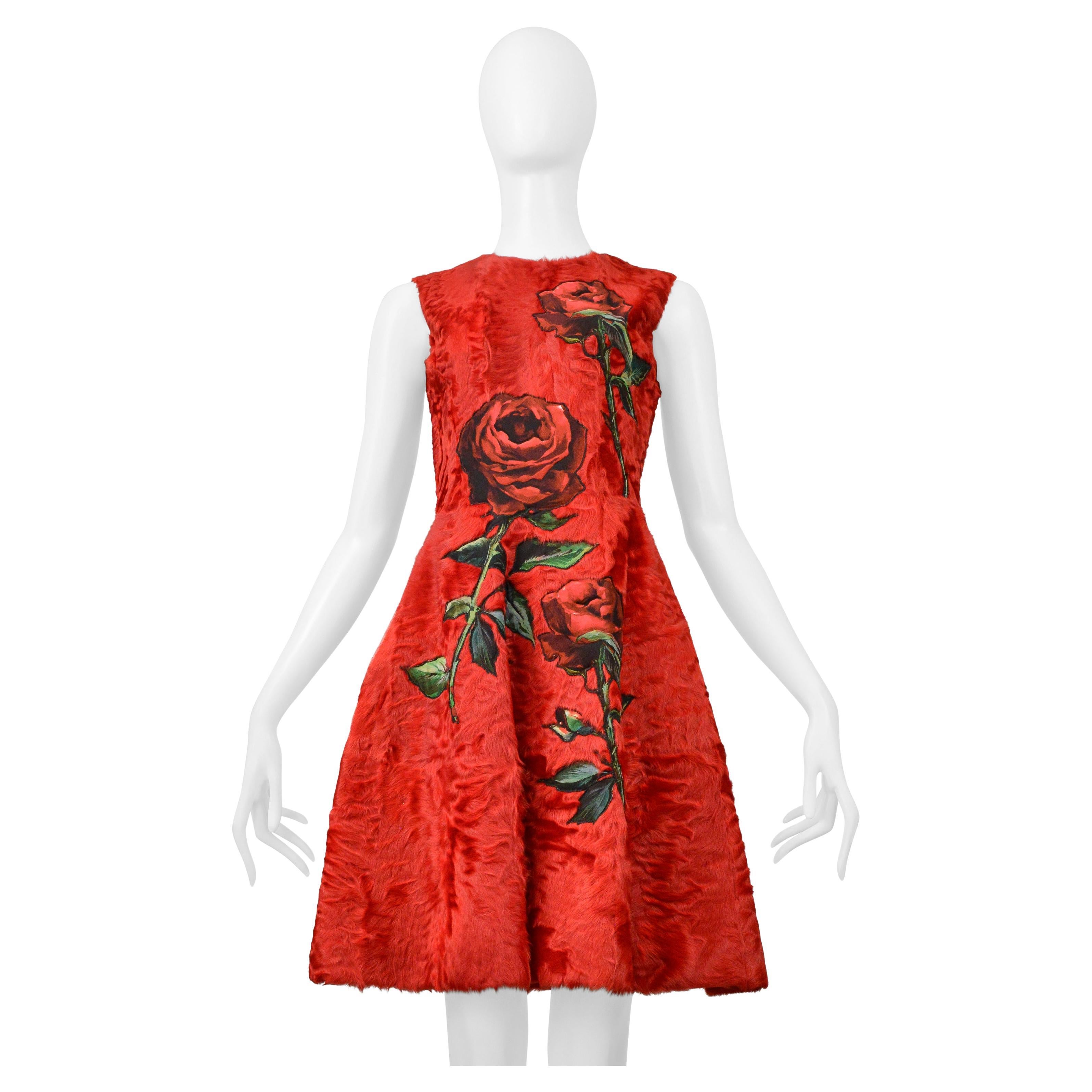 Dolce & Gabbana  Red Fur Dress With Rose Appliques 2015