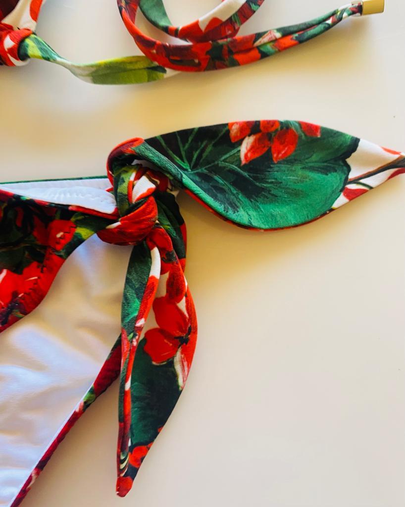 Brown Dolce & Gabbana Red Geranium Floral Two Piece Swimsuit Bikini Swimwear Flowers  For Sale