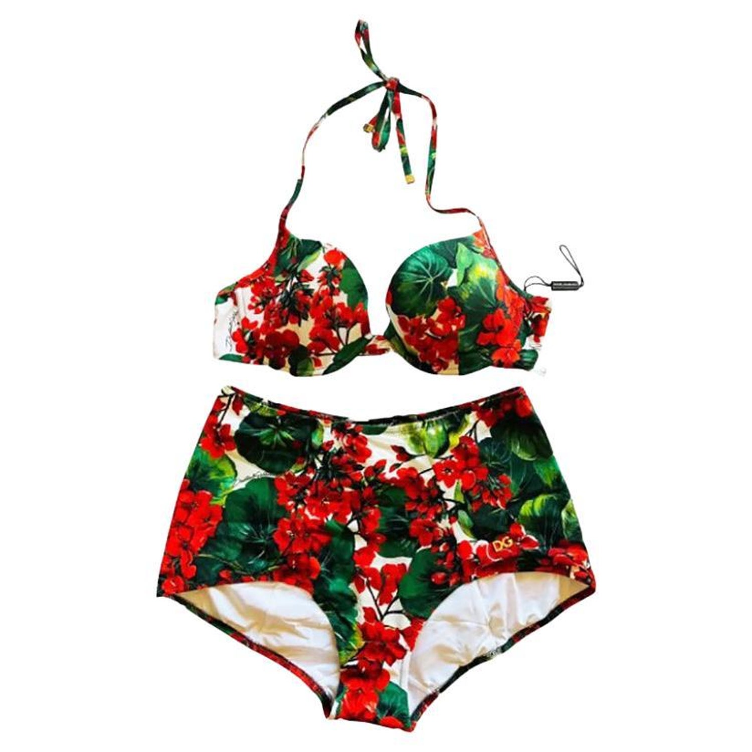 Dolce and Gabbana Red Geranium Floral Two Piece Swimsuit Bikini Swimwear  Flowers For Sale at 1stDibs